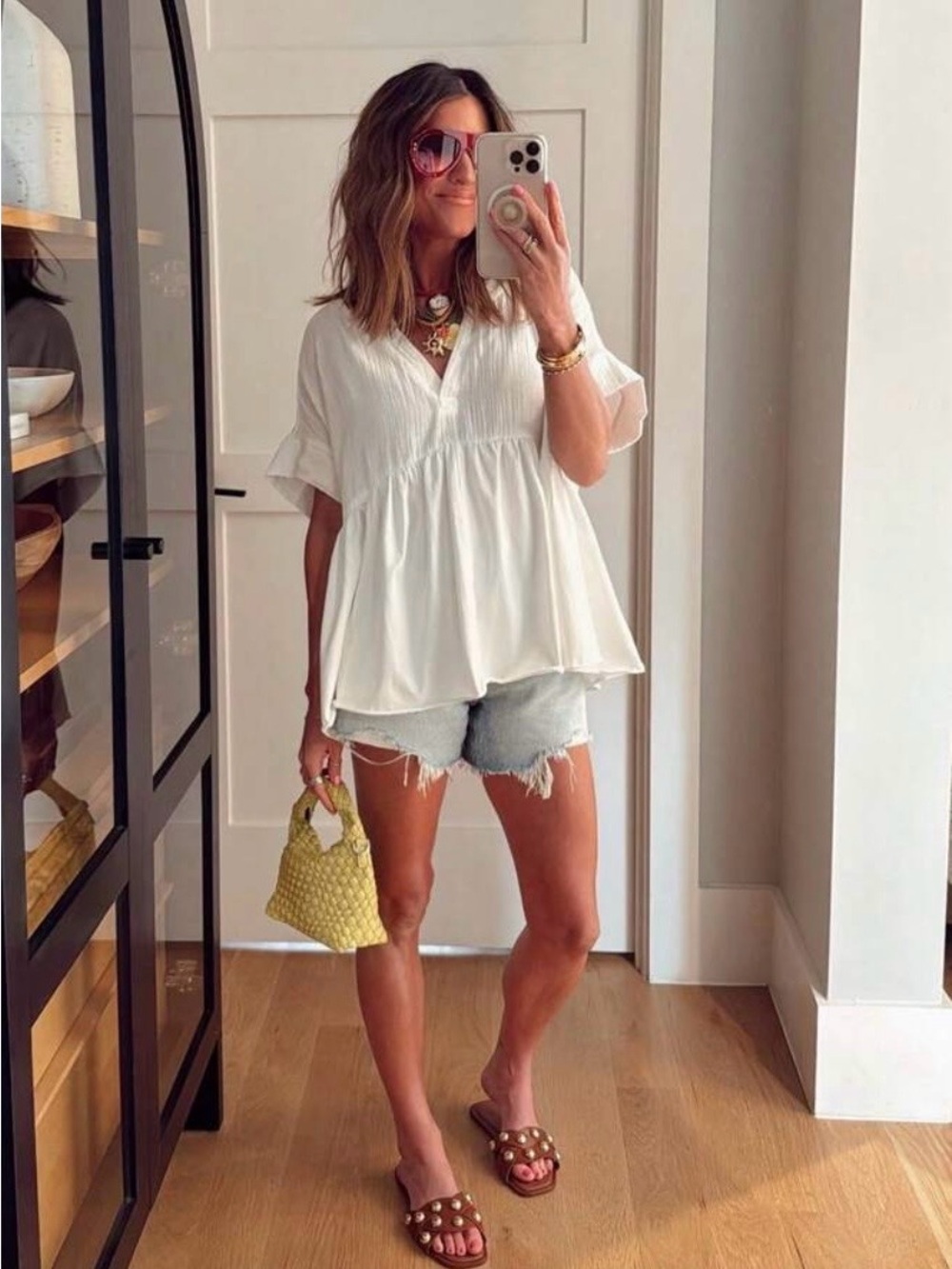 Flowy White V-Neck Babydoll Top - Women